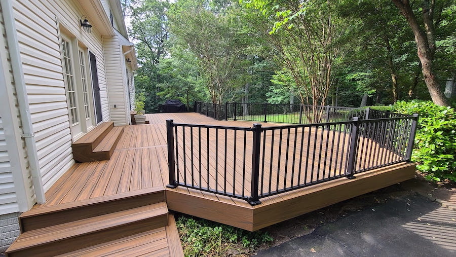 Modern Trex composite decking on a backyard deck